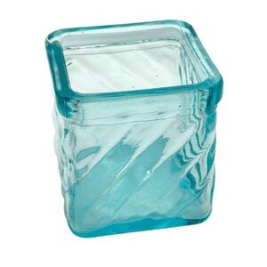 Vintage Teal Votive Holder Tealight Candle Trinket Dish Collectible Glass Square